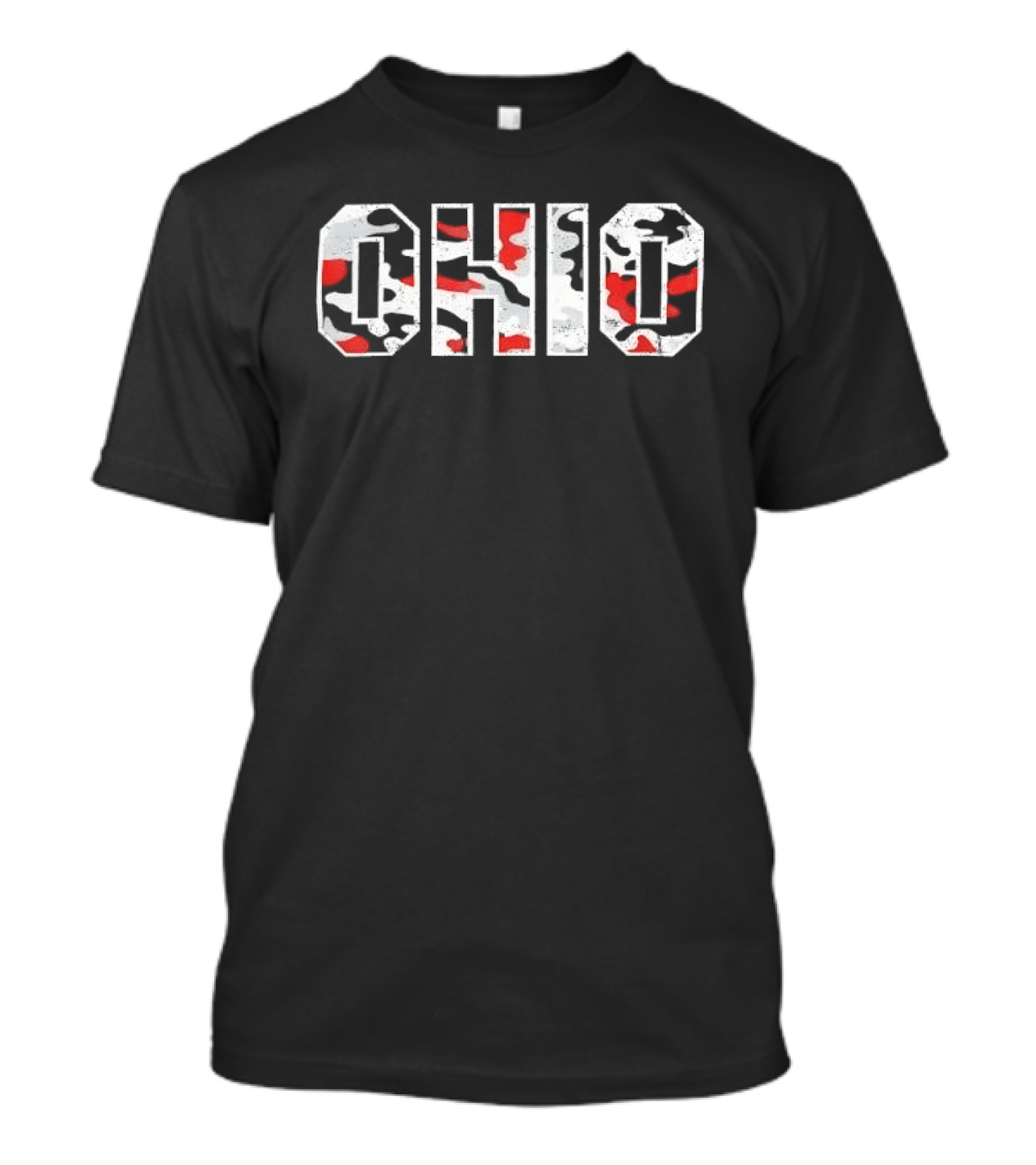 Ohio Distressed Camouflage Red Gray White Black Block T-Shirt
