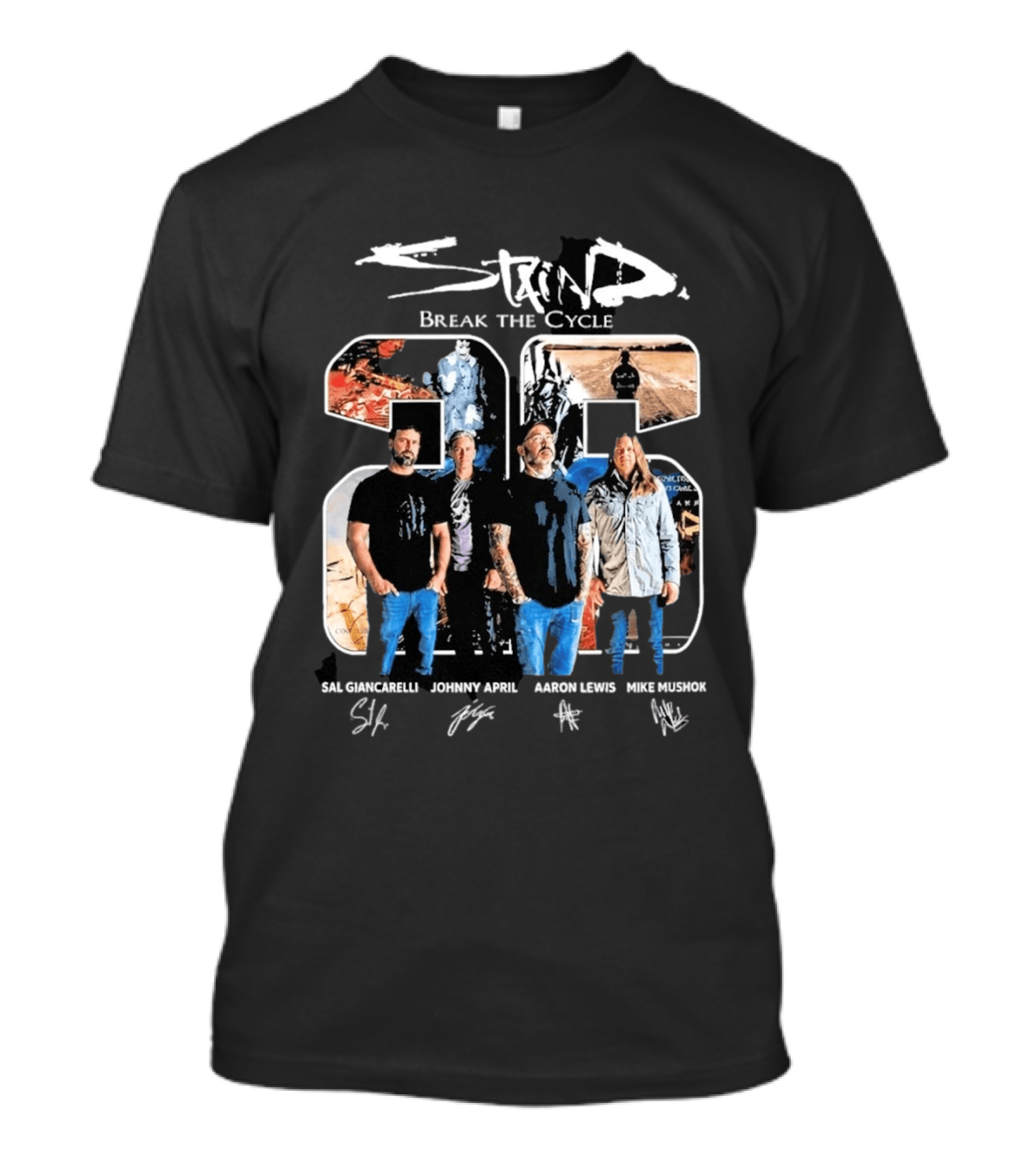Staind Break The Cycle 23 Sal Giancarelli Johnny April Aaron Lewis Mike Mushok Signatures Rock Band T-Shirt