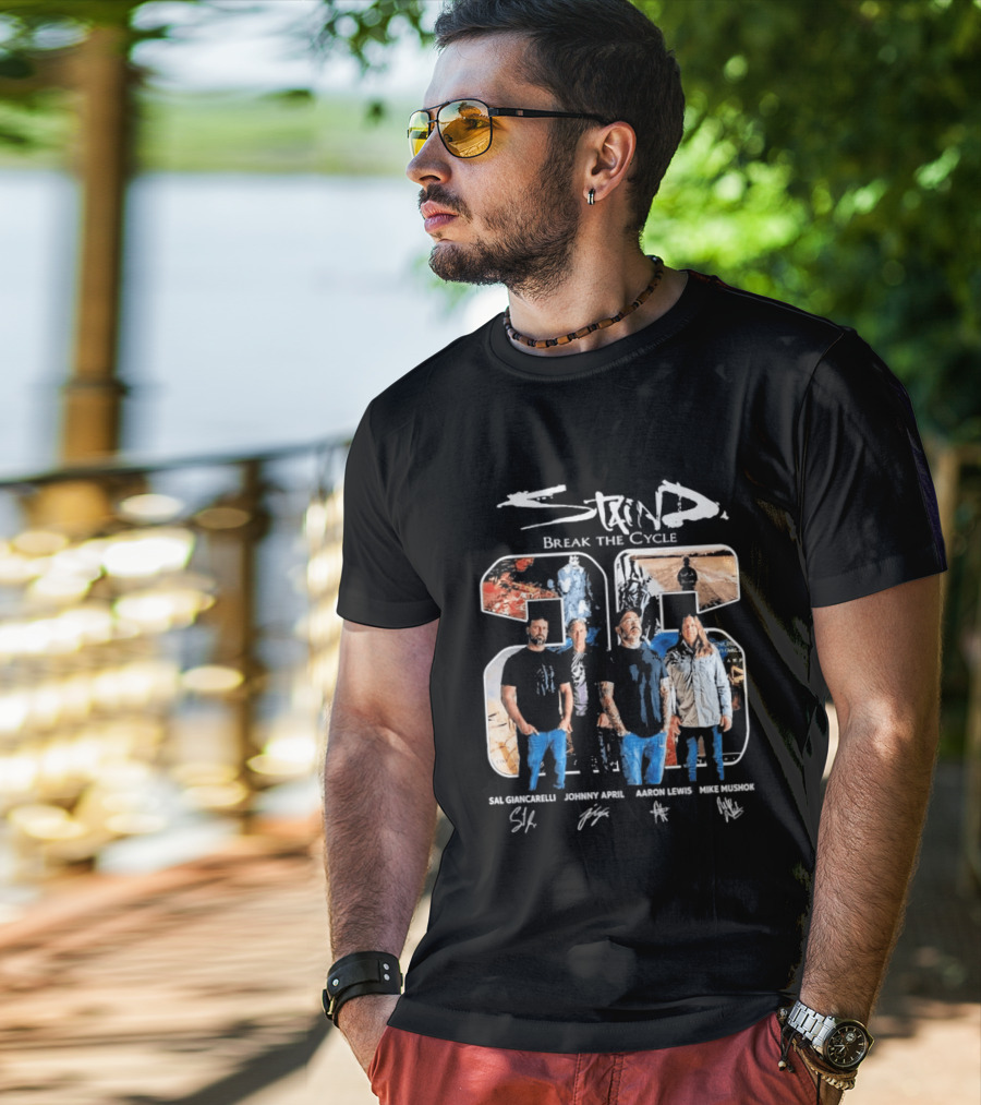 Staind Break The Cycle 23 Sal Giancarelli Johnny April Aaron Lewis Mike Mushok Signatures Rock Band T-Shirt