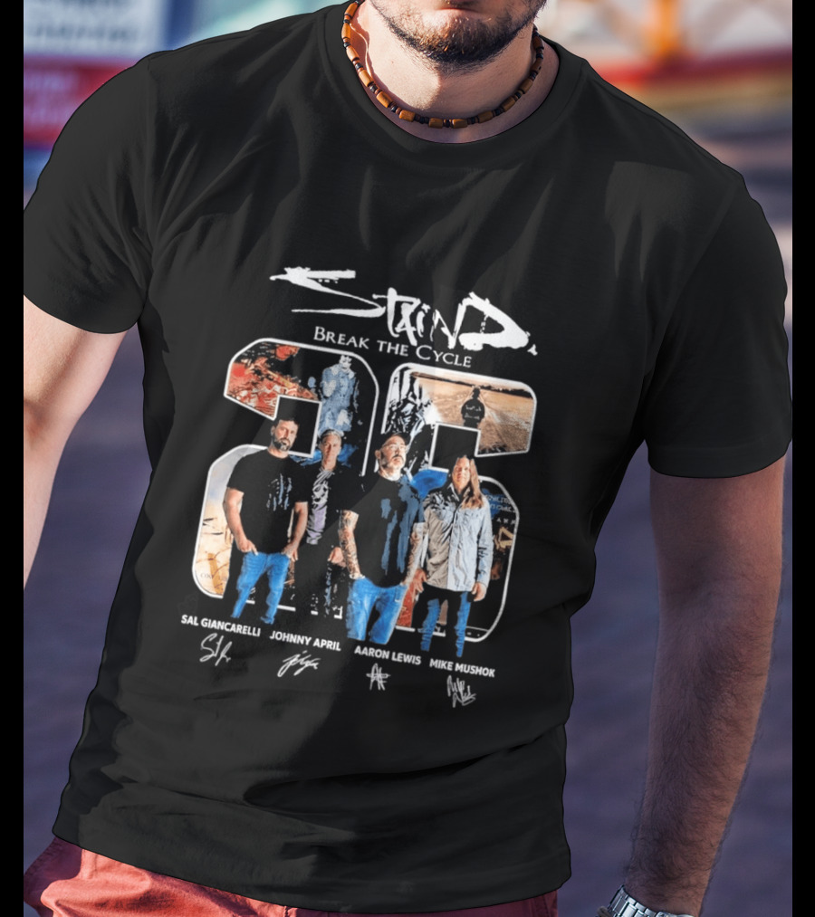 Staind Break The Cycle 23 Sal Giancarelli Johnny April Aaron Lewis Mike Mushok Signatures Rock Band T-Shirt