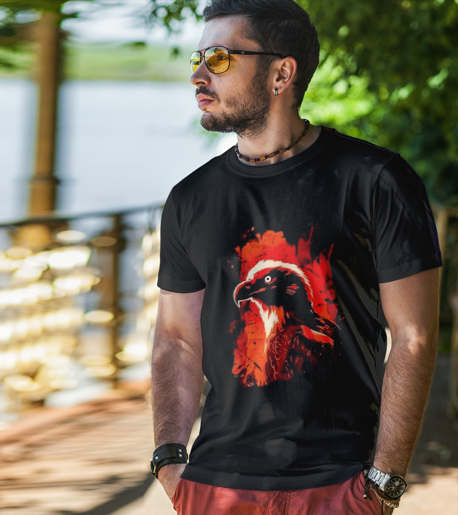 Stylized Bearded Vulture Head Fiery Orange Watercolor Art Bird Wildlife T-Shirt