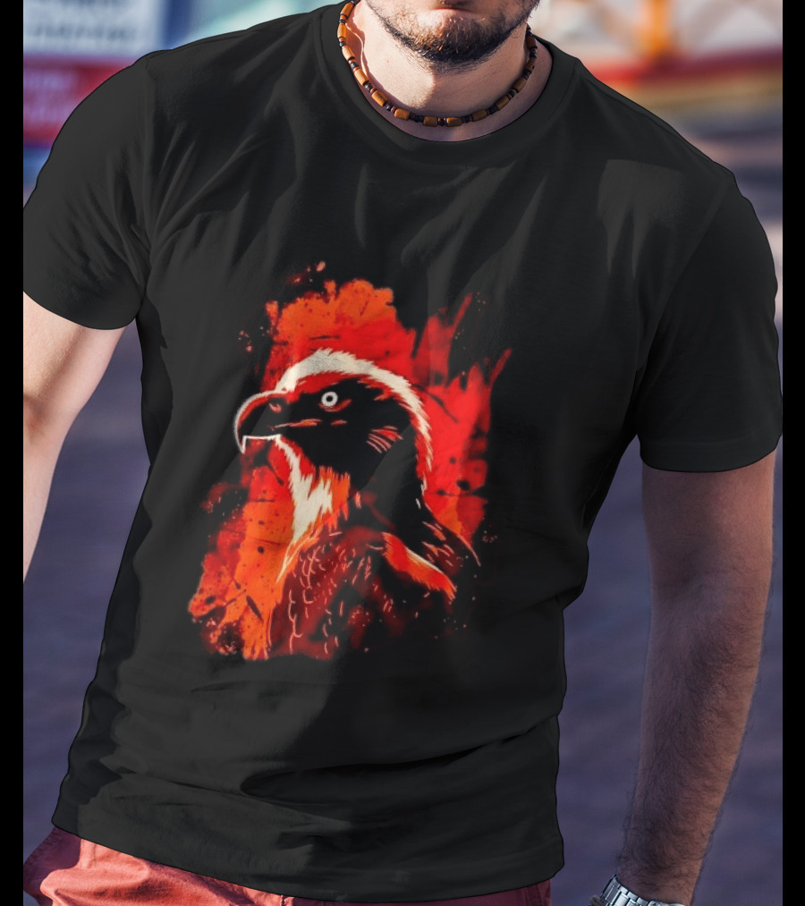 Stylized Bearded Vulture Head Fiery Orange Watercolor Art Bird Wildlife T-Shirt