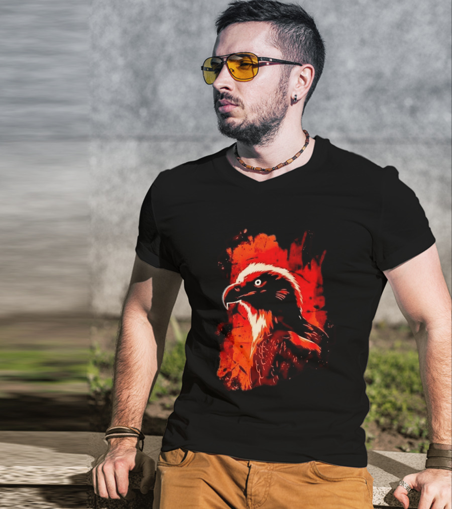 Stylized Bearded Vulture Head Fiery Orange Watercolor Art Bird Wildlife T-Shirt