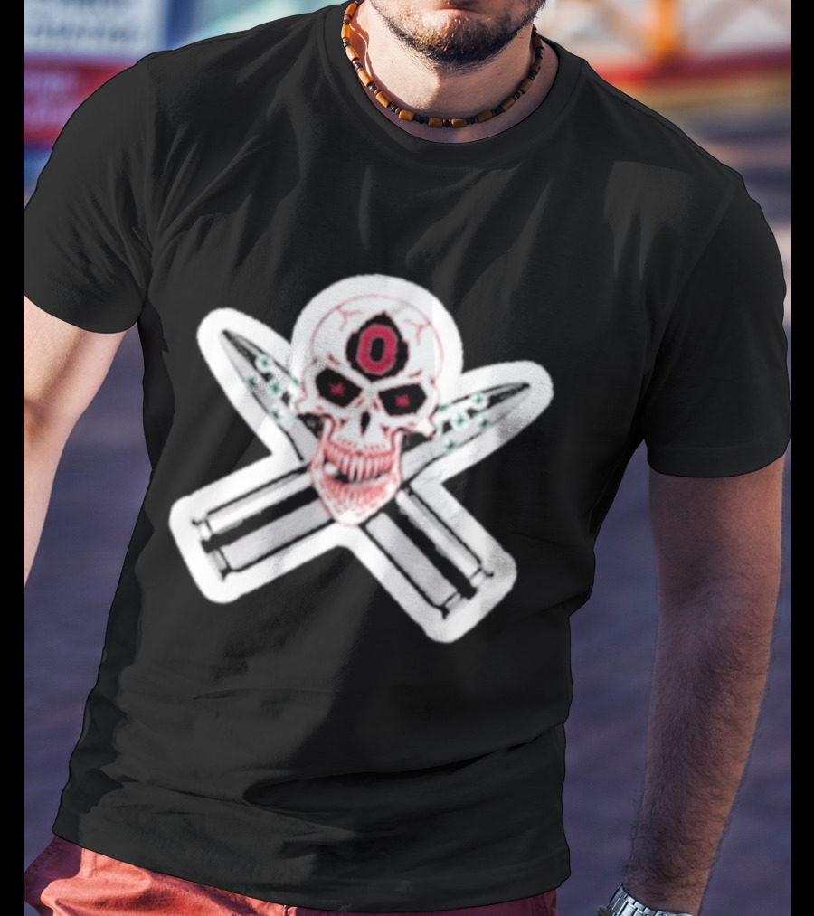Ohio State Buckeyes Skull With Crossed Silver Bullets T-Shirt