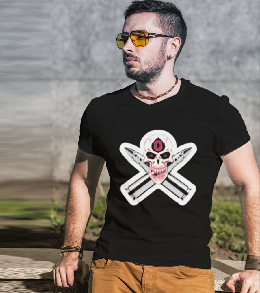 Ohio State Buckeyes Skull With Crossed Silver Bullets T-Shirt
