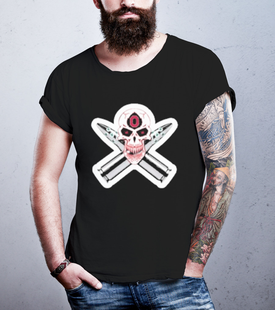 Ohio State Buckeyes Skull With Crossed Silver Bullets T-Shirt