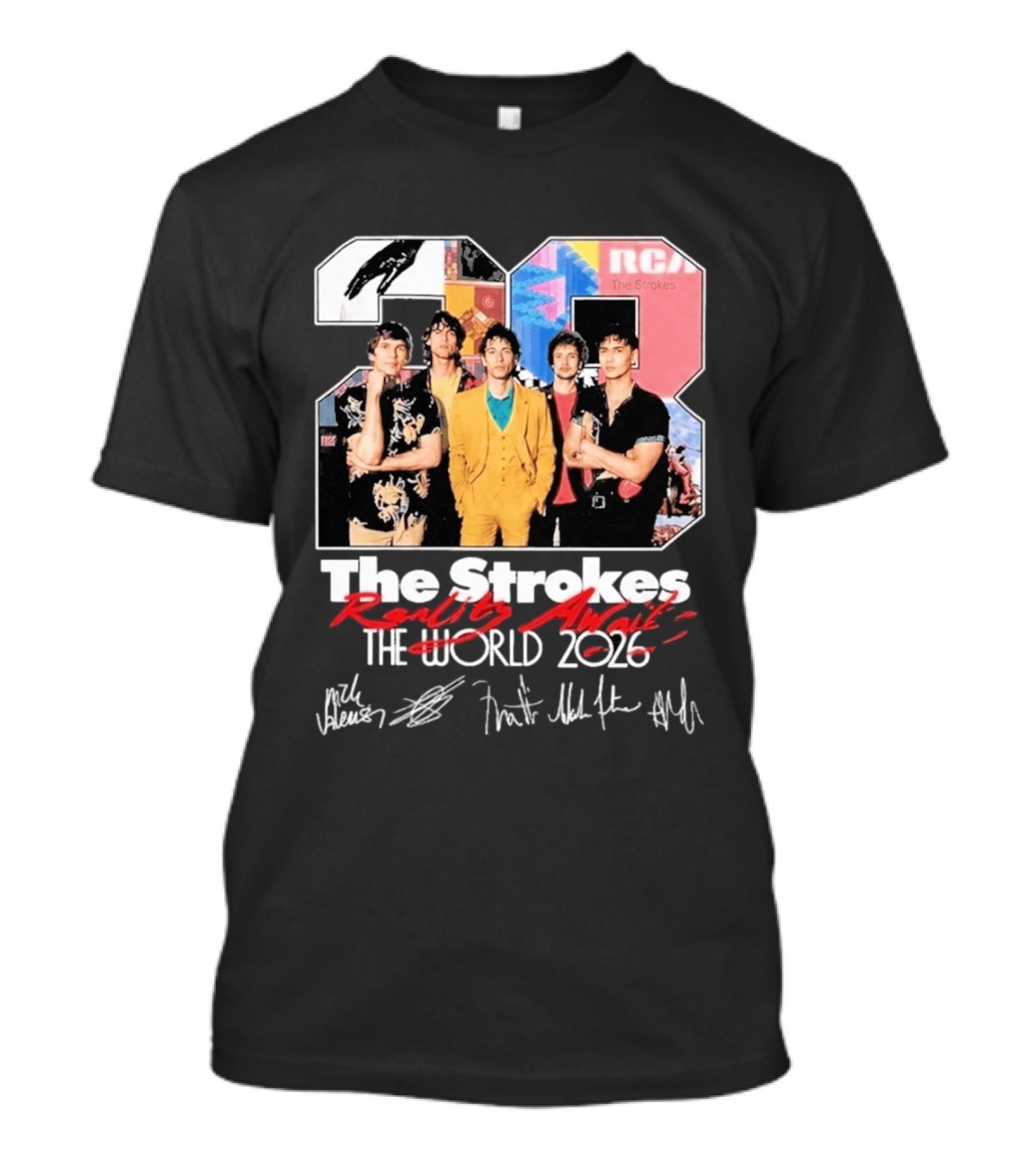 The Strokes Reality Awaits 2026 Tour RCA Vintage Band Signatures T-Shirt