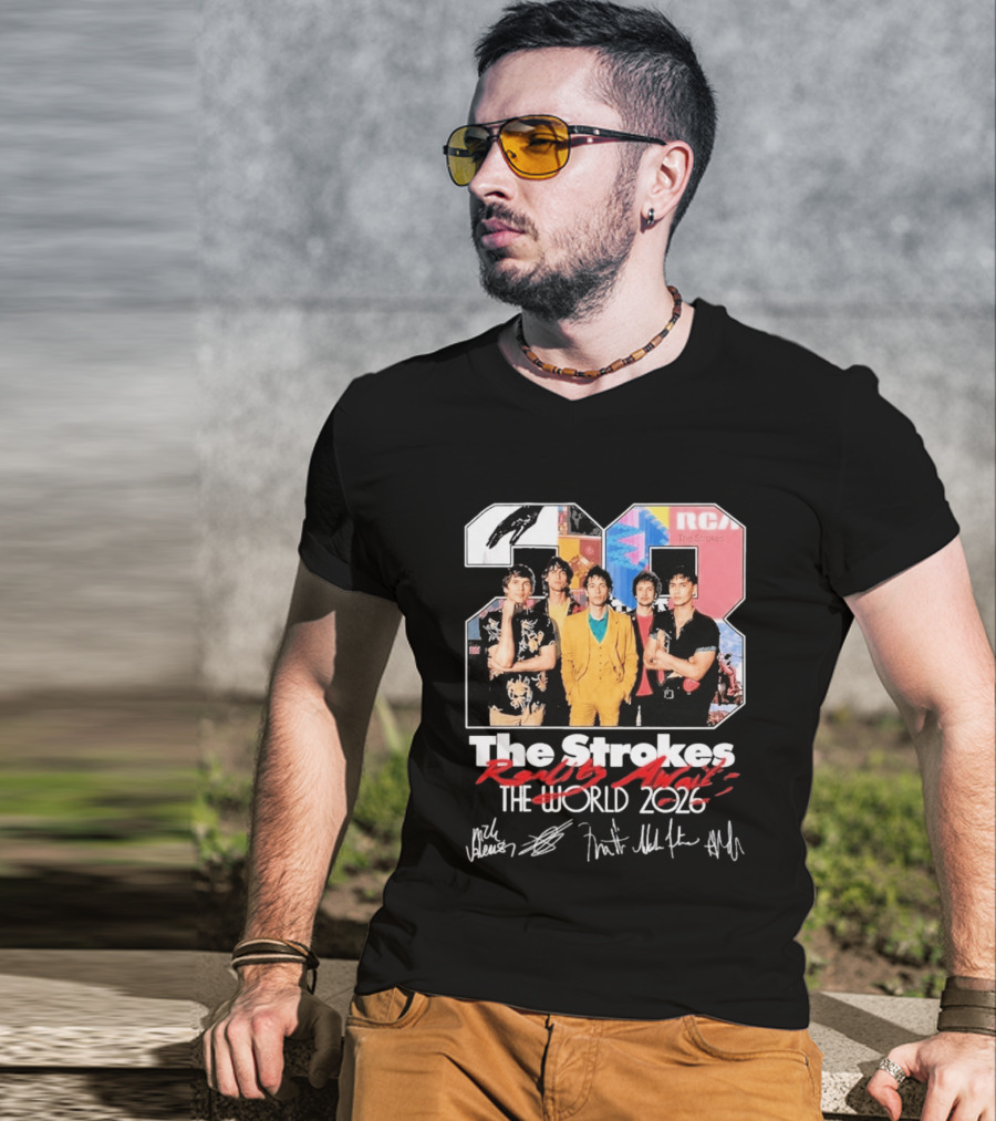The Strokes Reality Awaits 2026 Tour RCA Vintage Band Signatures T-Shirt