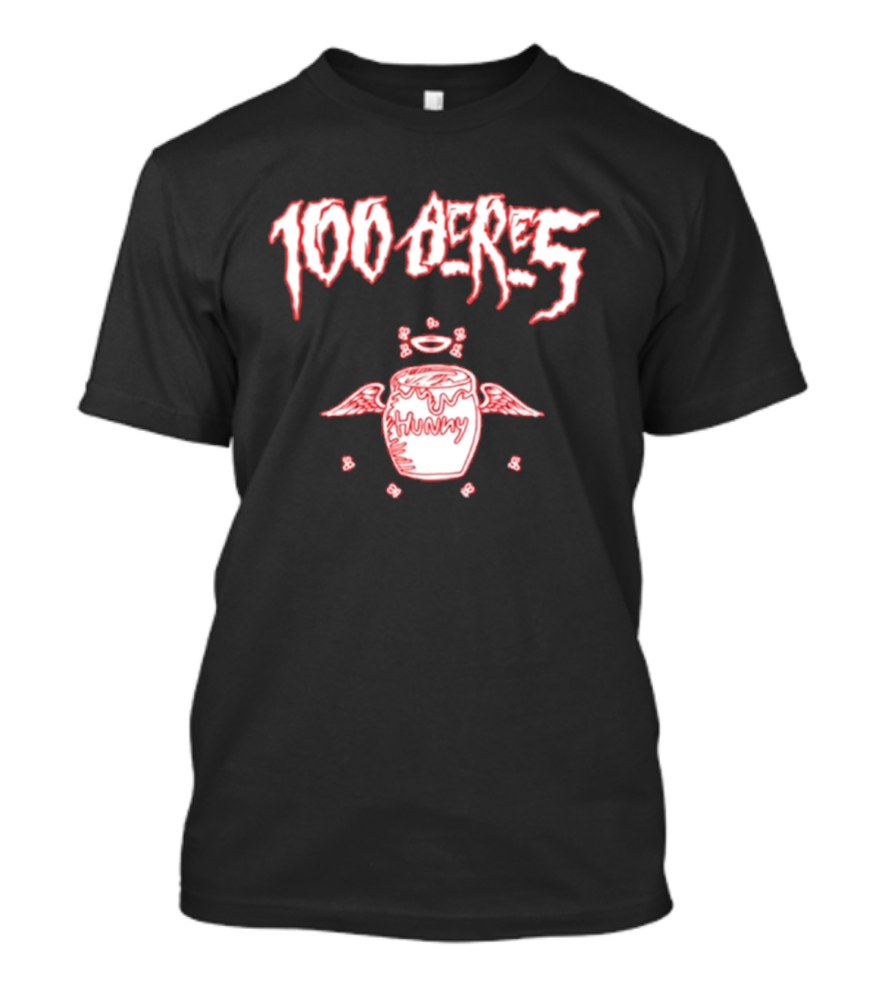 100 Acres Hunny Winged Honey Pot With Dripping Text And Doodles T-Shirt