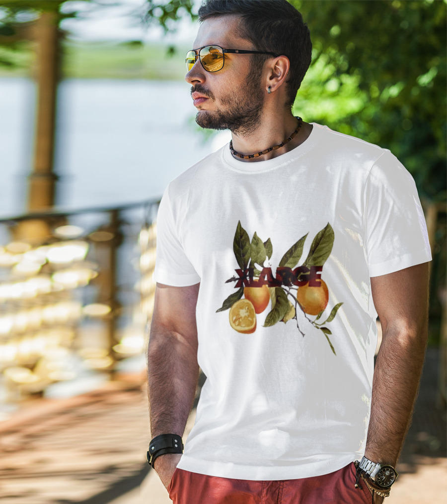 Xlarge Watercolor Oranges Citrus Branch Leaves Slice T-Shirt