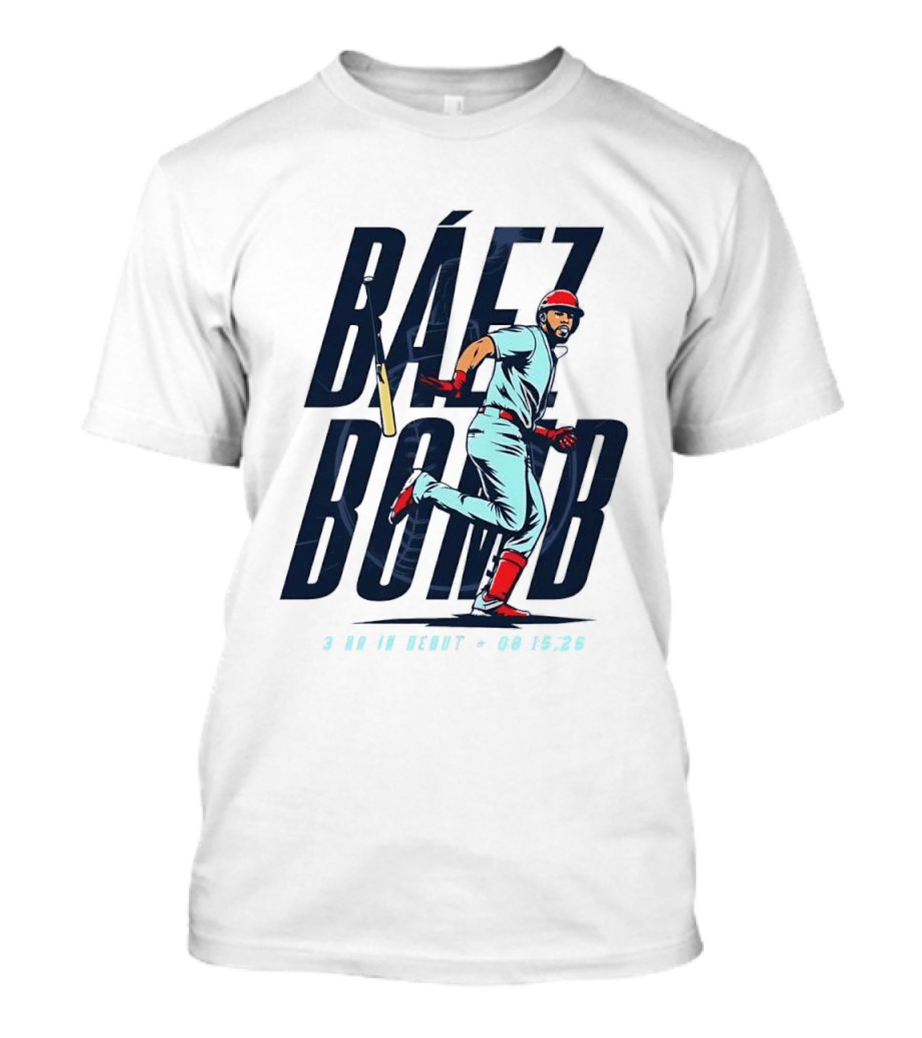 Báez Bomb 3 HR In Debut 08 15 26 Cartoon Baseball Player Running T-Shirt