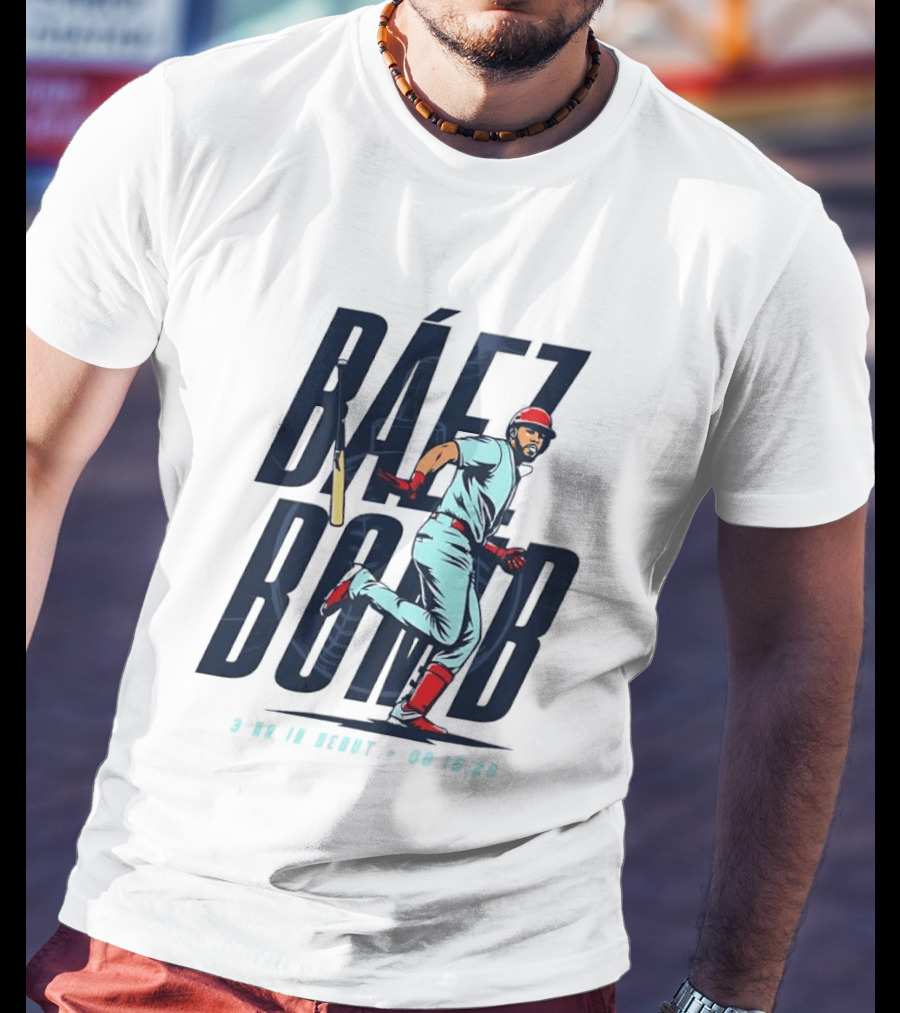 Báez Bomb 3 HR In Debut 08 15 26 Cartoon Baseball Player Running T-Shirt