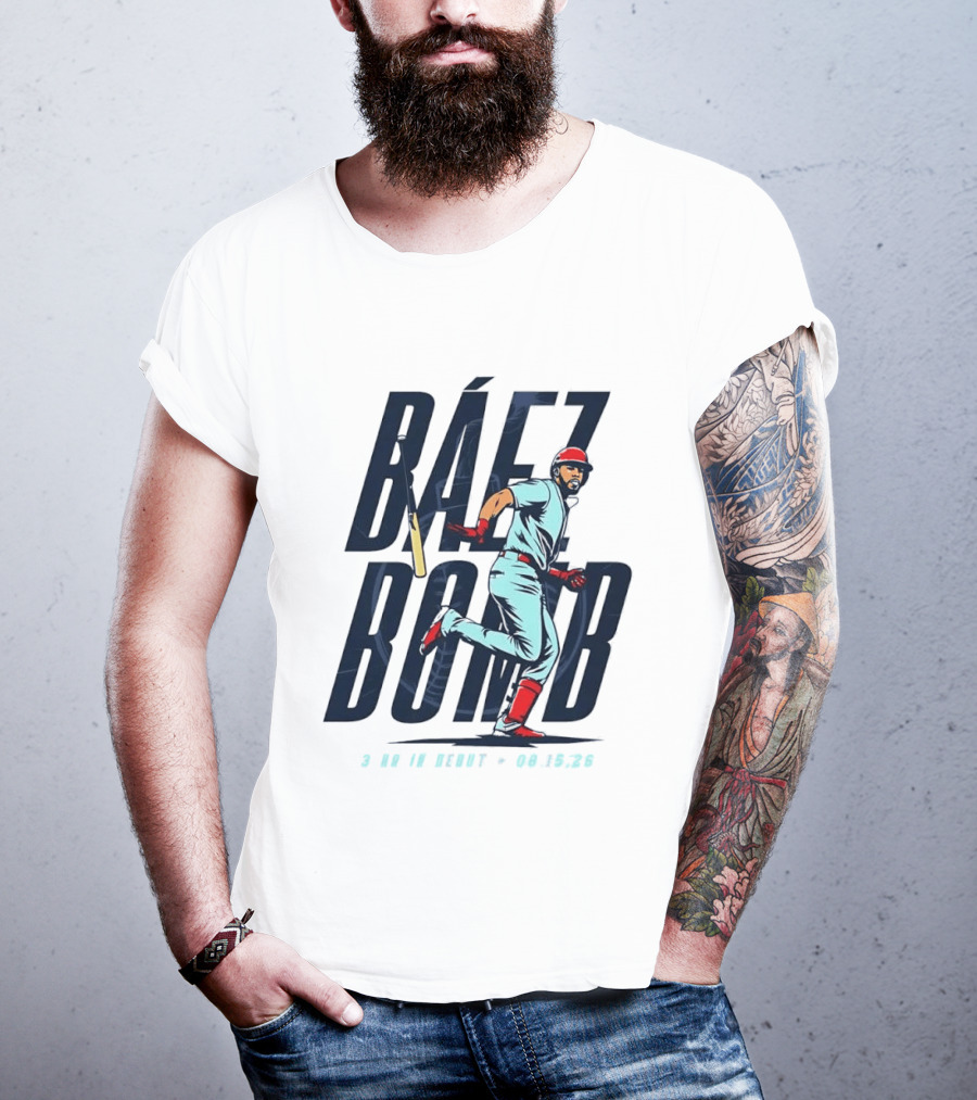 Báez Bomb 3 HR In Debut 08 15 26 Cartoon Baseball Player Running T-Shirt