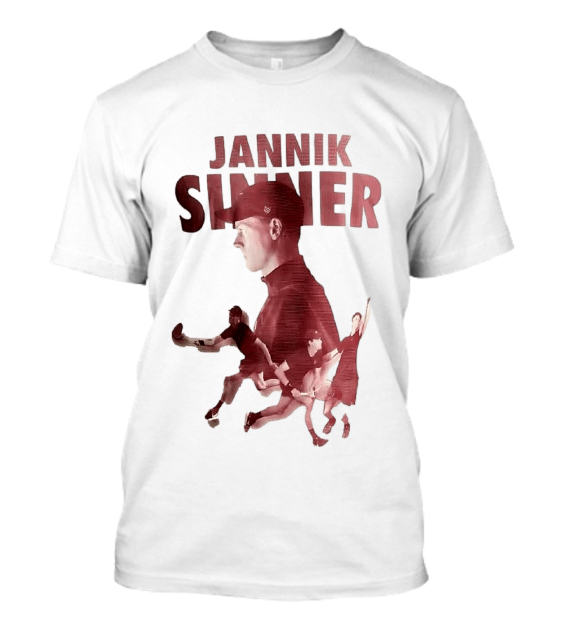Jannik Sinner Red Double Exposure Tennis Action Poses T-Shirt
