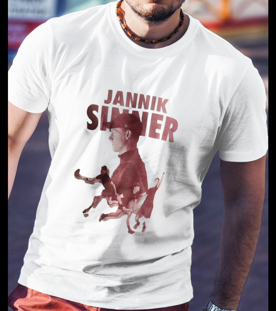 Jannik Sinner Red Double Exposure Tennis Action Poses T-Shirt