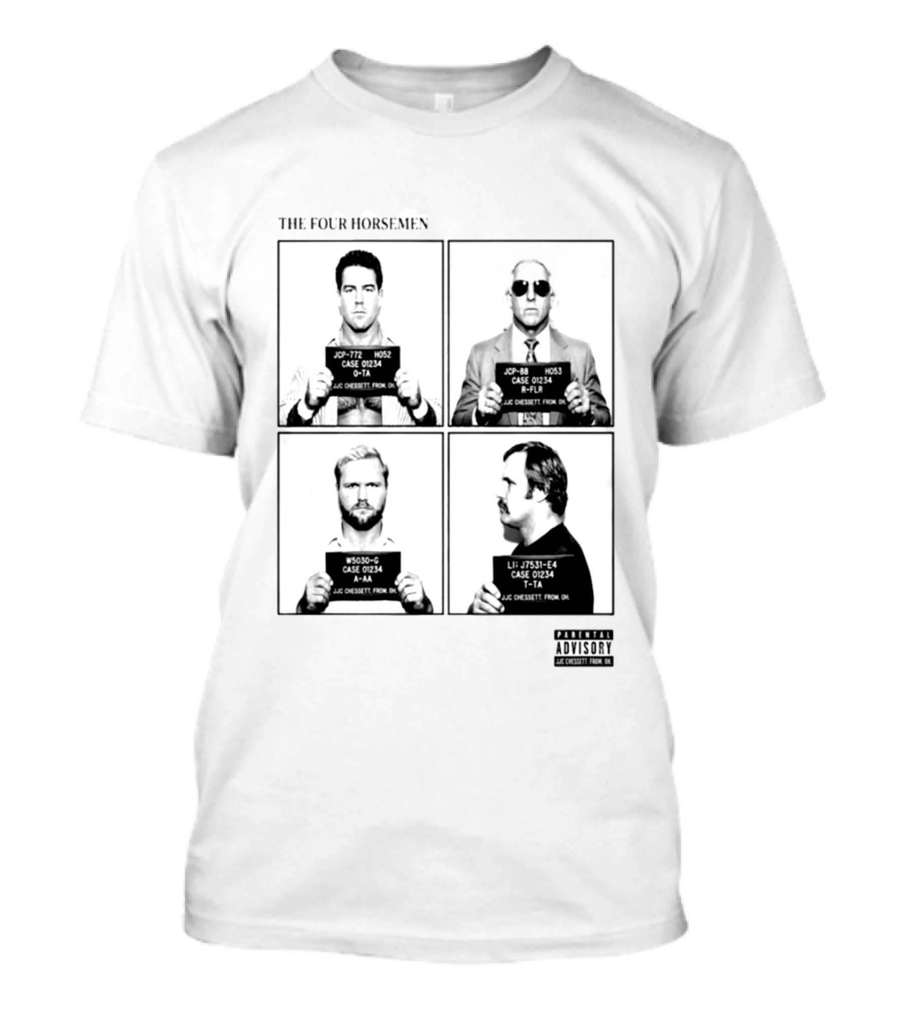 The Four Horsemen Ric Flair Tully Blanchard Arn Anderson Ole Anderson Shot Parental Advisory T-Shirt