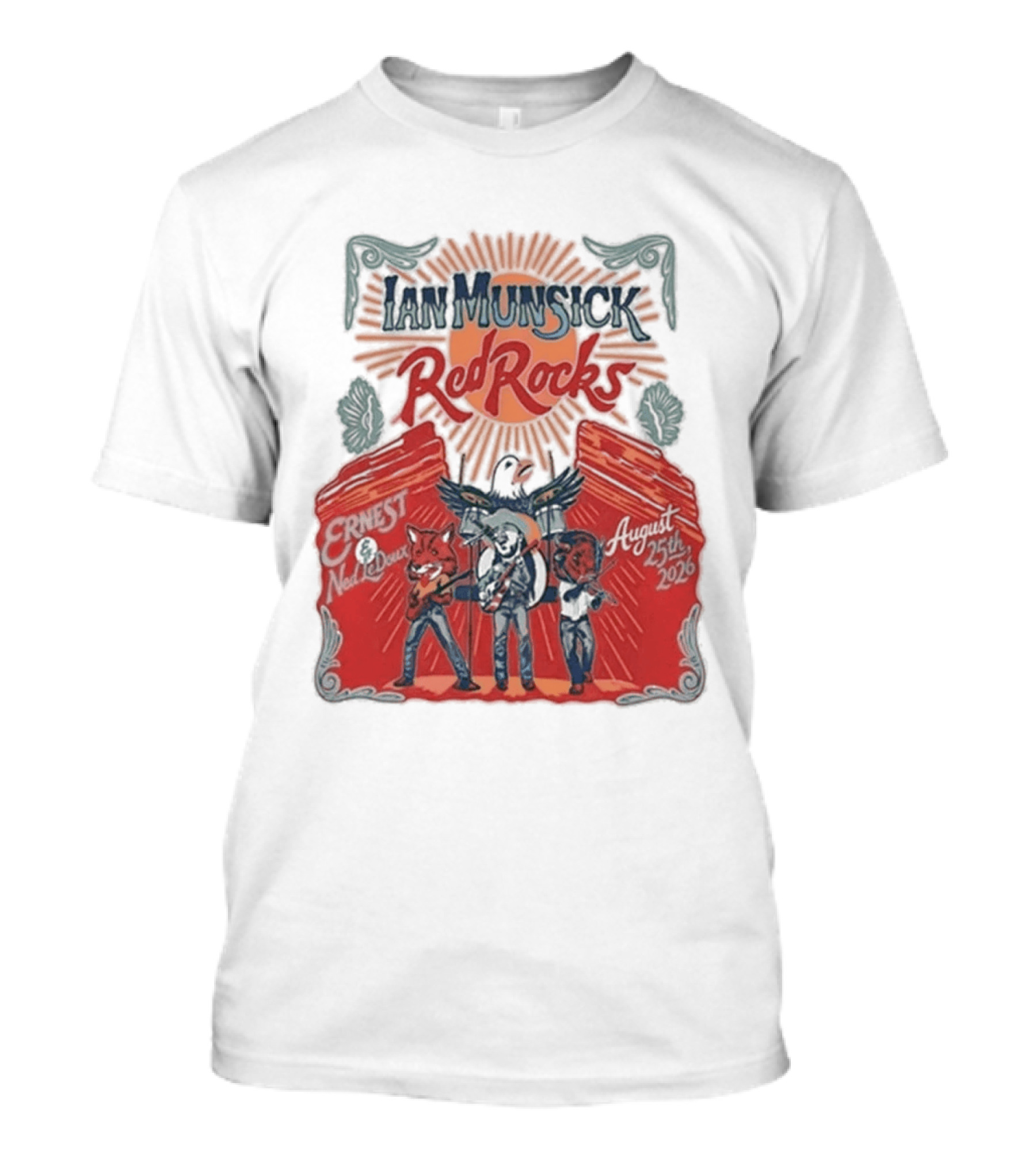 Ian Munsick Red Rocks Morrison CO 08 25 2026 Live Tour Featuring Ernest Neon Dreams T-Shirt