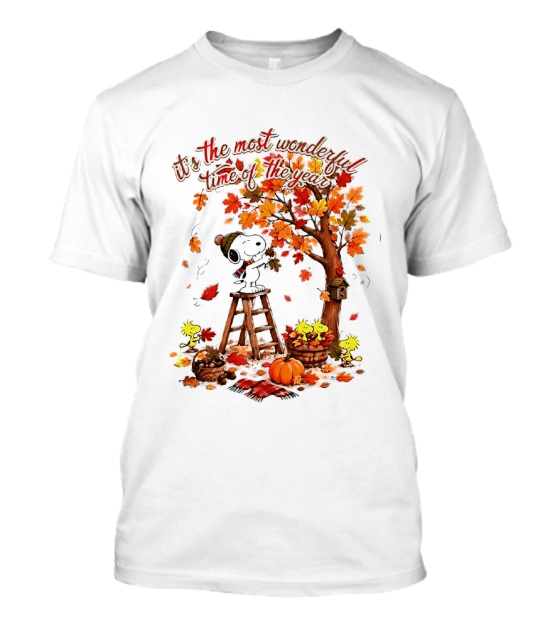 Snoopy It's The Most Wonderful Time Of The Year Autumn Tree Pumpkin Woodstock T-Shirt