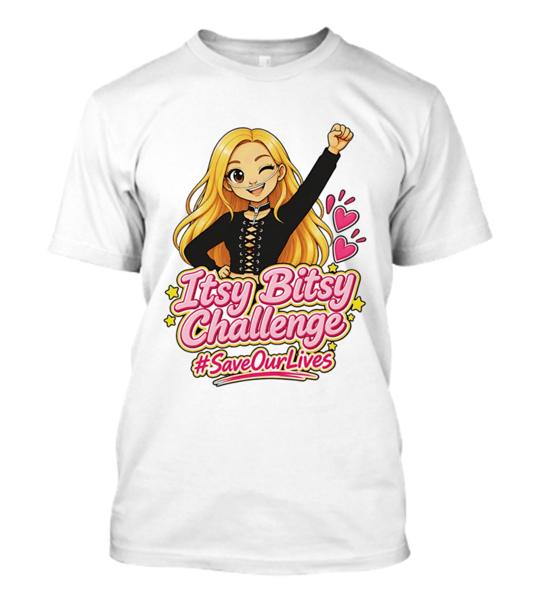 Itsy Bitsy Challenge SaveOurLives With Animated Character And Hearts T-Shirt