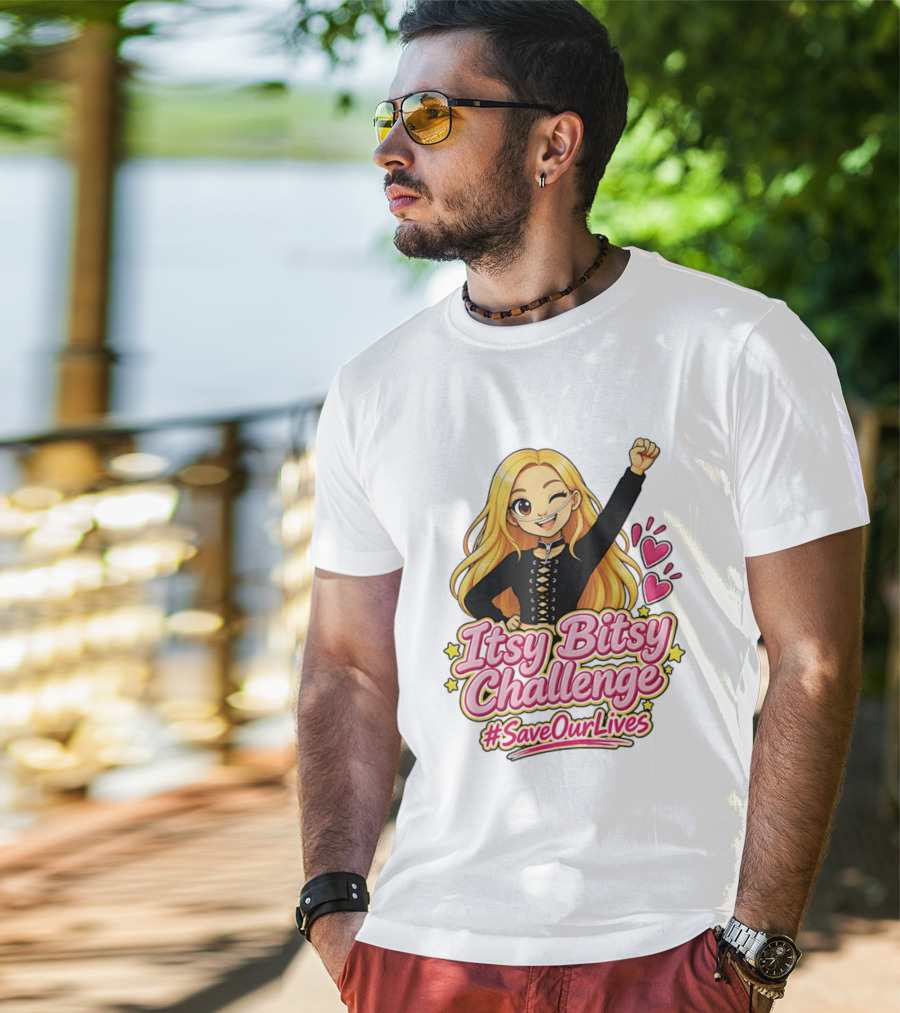 Itsy Bitsy Challenge SaveOurLives With Animated Character And Hearts T-Shirt