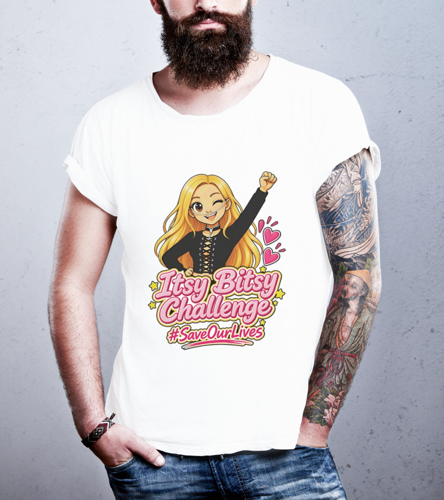 Itsy Bitsy Challenge SaveOurLives With Animated Character And Hearts T-Shirt