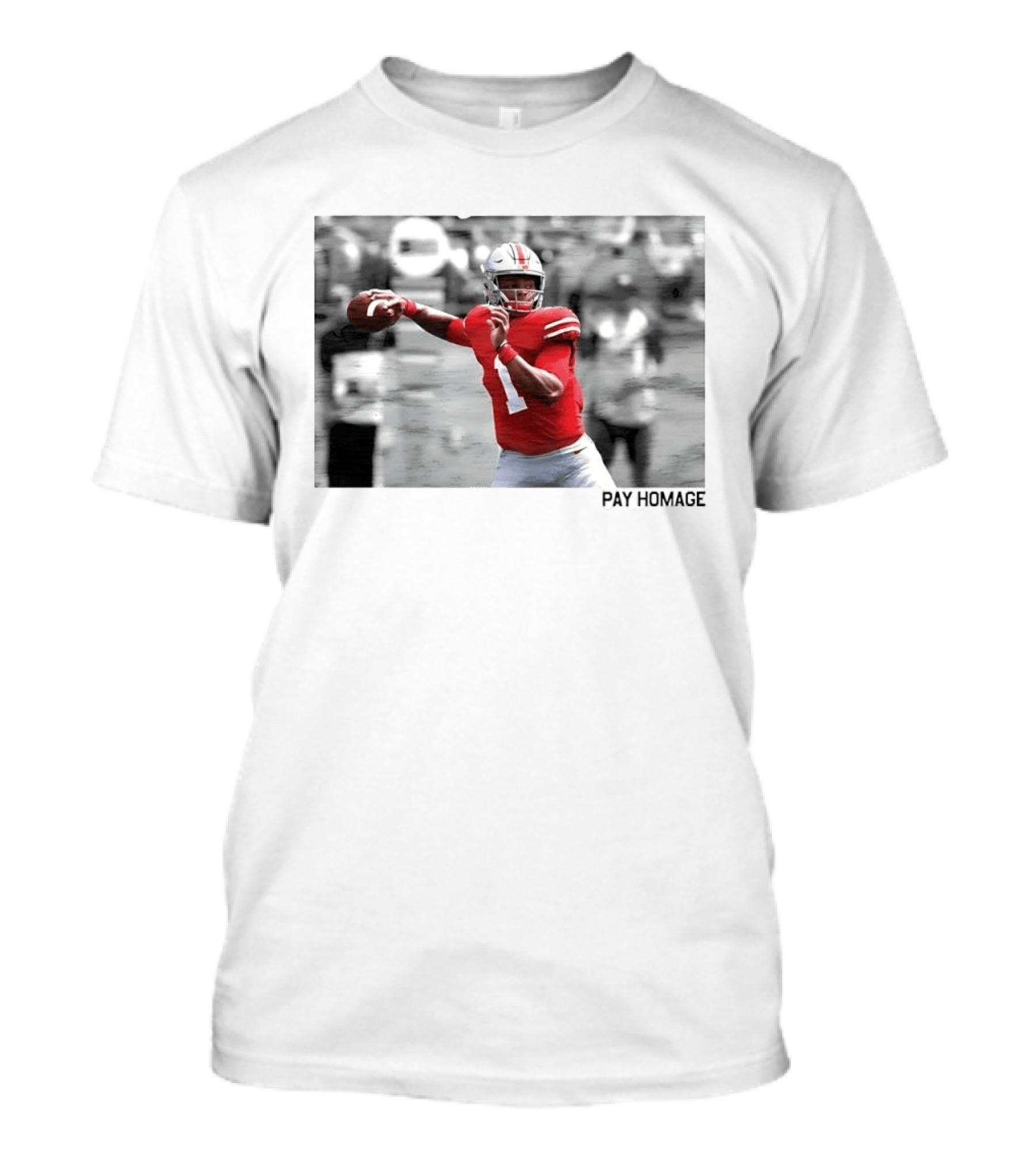 Ohio State Buckeyes NCAA Pay Homage Quarterback Throwing Football Selective Color Photo T-Shirt