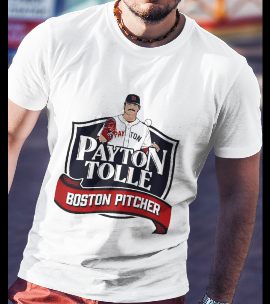 Payton Tolle Boston Pitcher Cartoon Player Shield Ribbon T-Shirt
