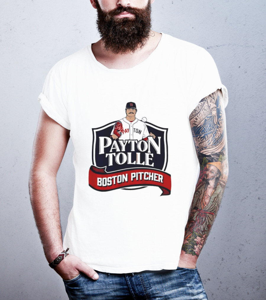 Payton Tolle Boston Pitcher Cartoon Player Shield Ribbon T-Shirt