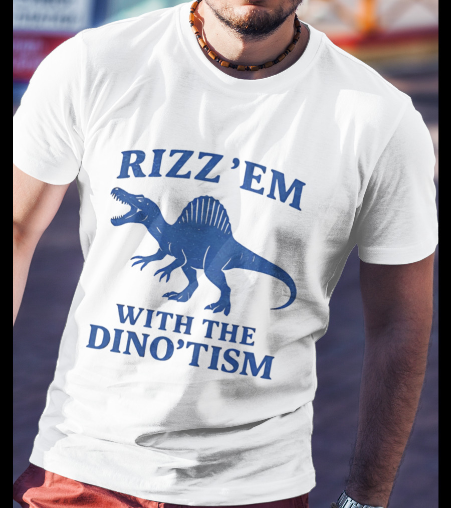 Rizz'em With The Dino'tism Spinosaurus Roaring Blue T-Shirt