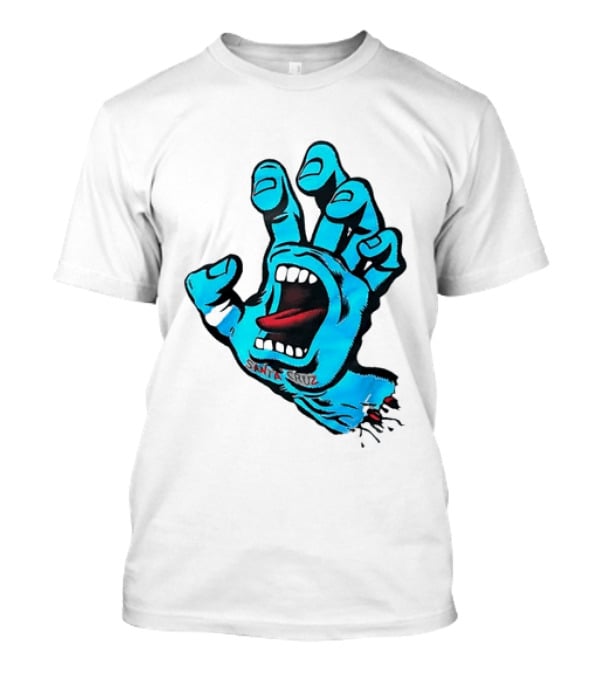 Santa Cruz Blue Screaming Hand Open Mouth Tongue Cartoon T-Shirt