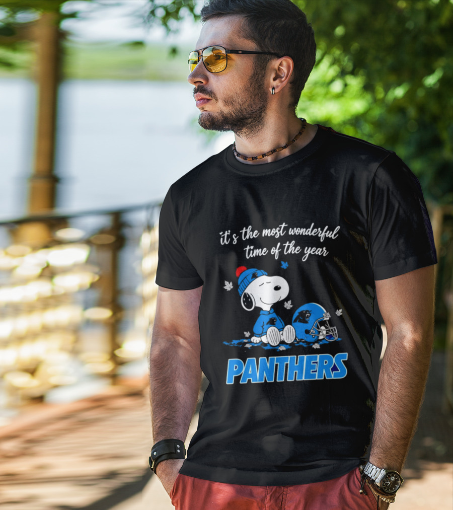 Panthers It's The Most Wonderful Time Of The Year Cartoon Snoopy Beanie Helmet T-Shirt