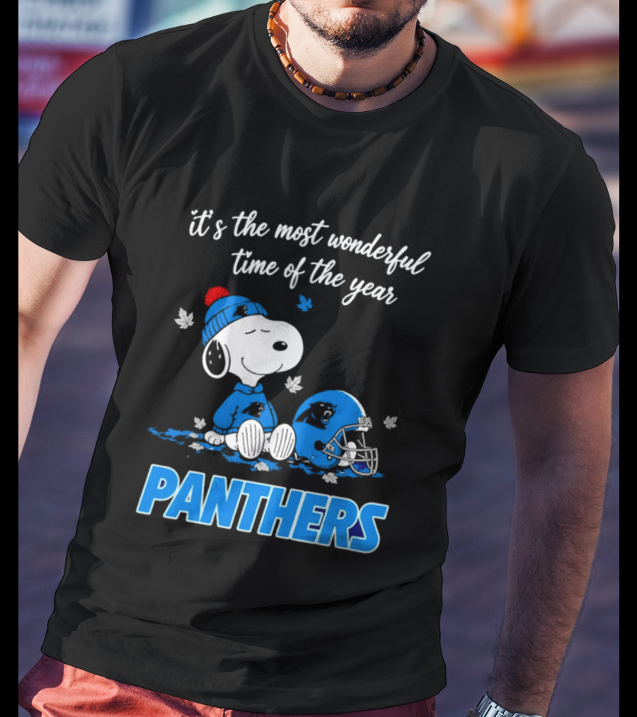 Panthers It's The Most Wonderful Time Of The Year Cartoon Snoopy Beanie Helmet T-Shirt