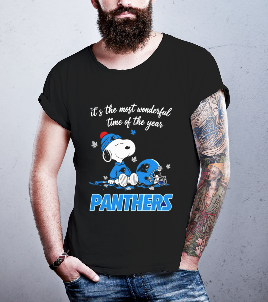 Panthers It's The Most Wonderful Time Of The Year Cartoon Snoopy Beanie Helmet T-Shirt