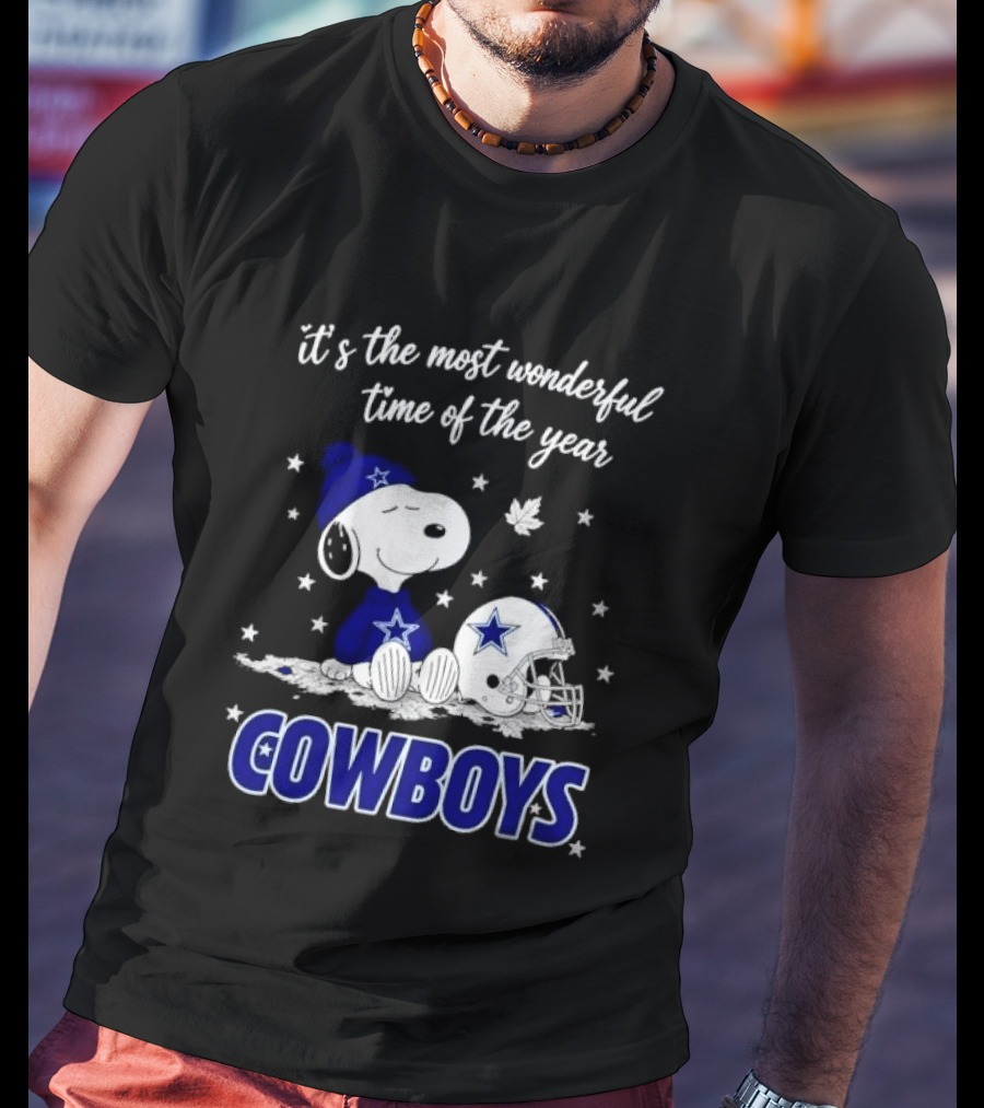 Its The Most Wonderful Time Of Year Snoopy Dallas Cowboys Beanie Helmet Stars T-Shirt
