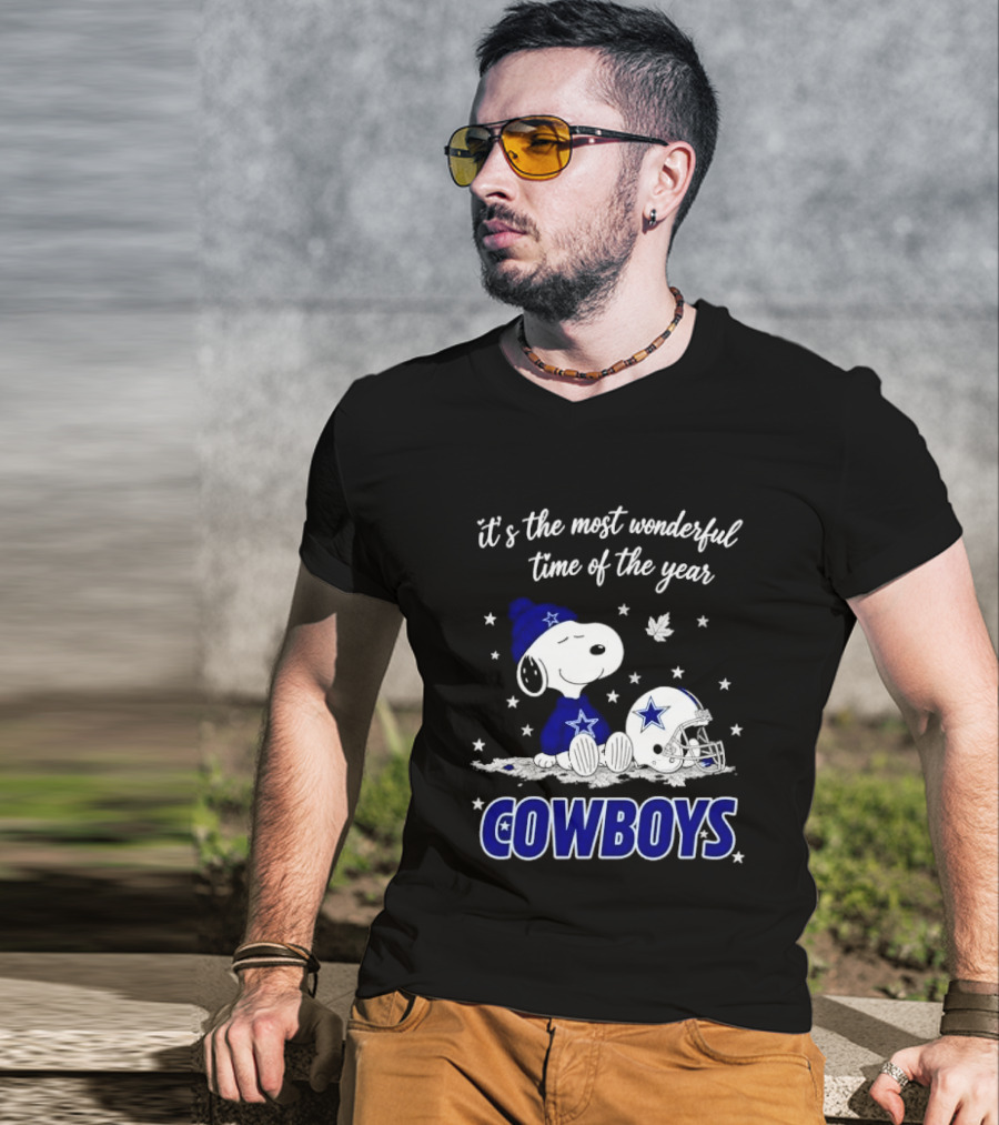 Its The Most Wonderful Time Of Year Snoopy Dallas Cowboys Beanie Helmet Stars T-Shirt