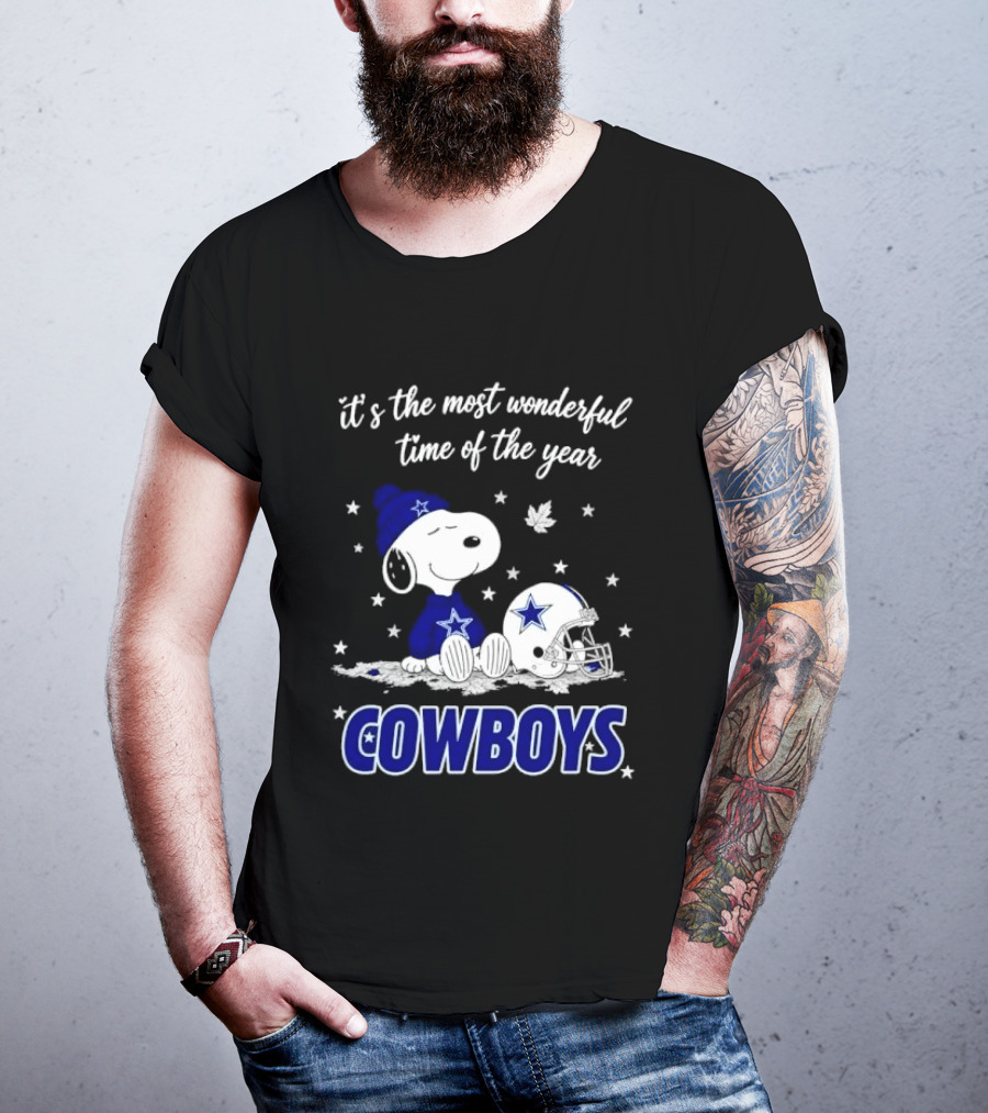 Its The Most Wonderful Time Of Year Snoopy Dallas Cowboys Beanie Helmet Stars T-Shirt