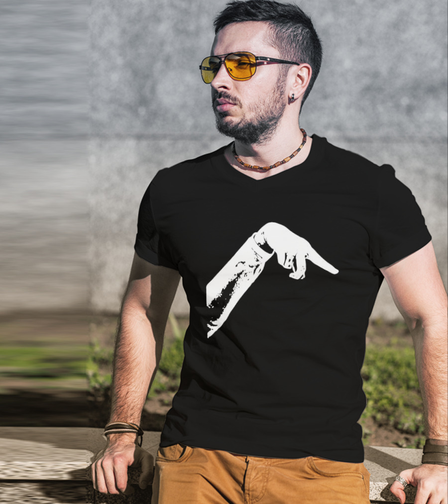 Monochrome Pointing Hand Sleeve Downward T-Shirt