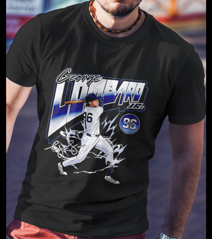 George Lombardo Jr 96 Baseball Player Swinging Bat Lightning T-Shirt