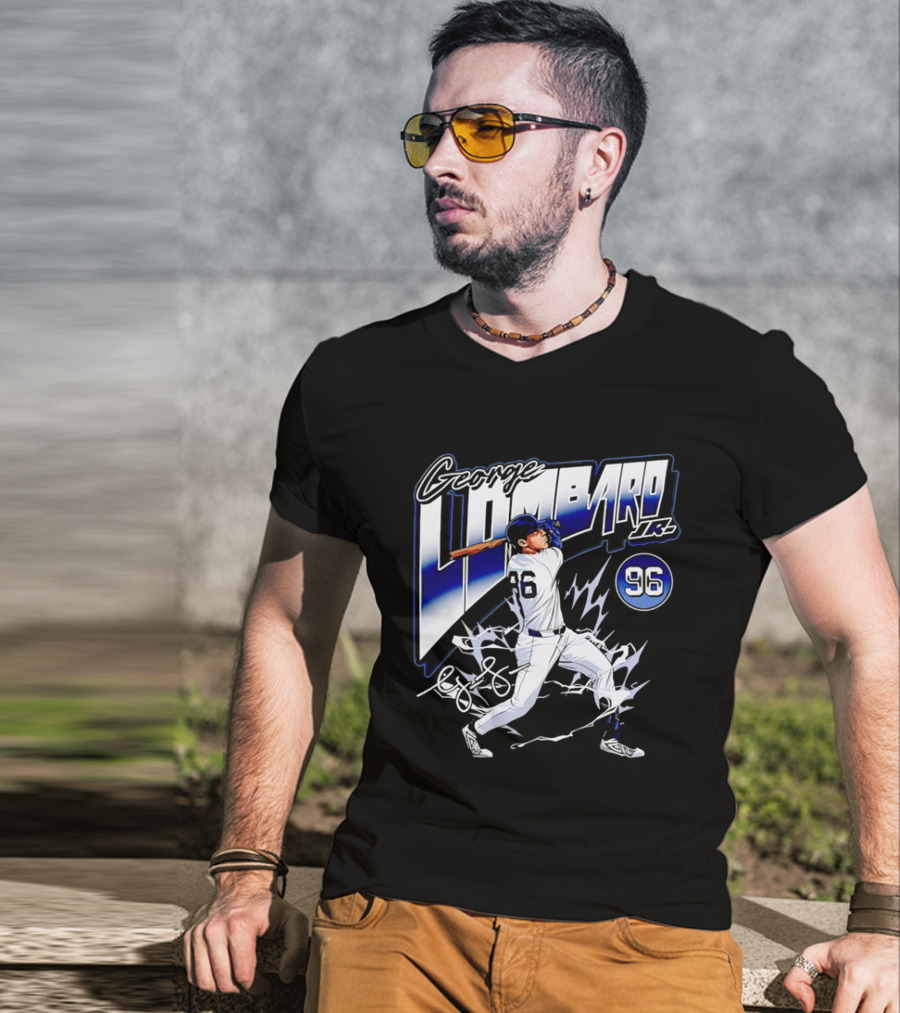 George Lombardo Jr 96 Baseball Player Swinging Bat Lightning T-Shirt