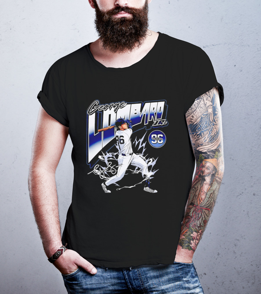 George Lombardo Jr 96 Baseball Player Swinging Bat Lightning T-Shirt