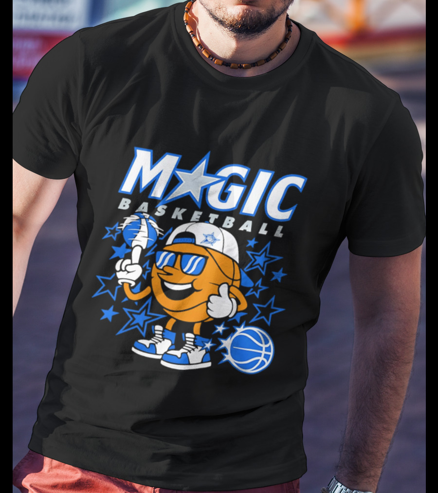 Magic Basketball Cartoon With Sunglasses And Stars T-Shirt