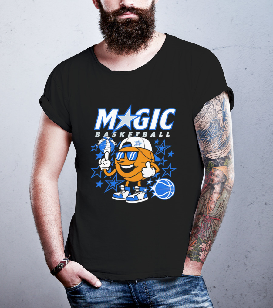 Magic Basketball Cartoon With Sunglasses And Stars T-Shirt
