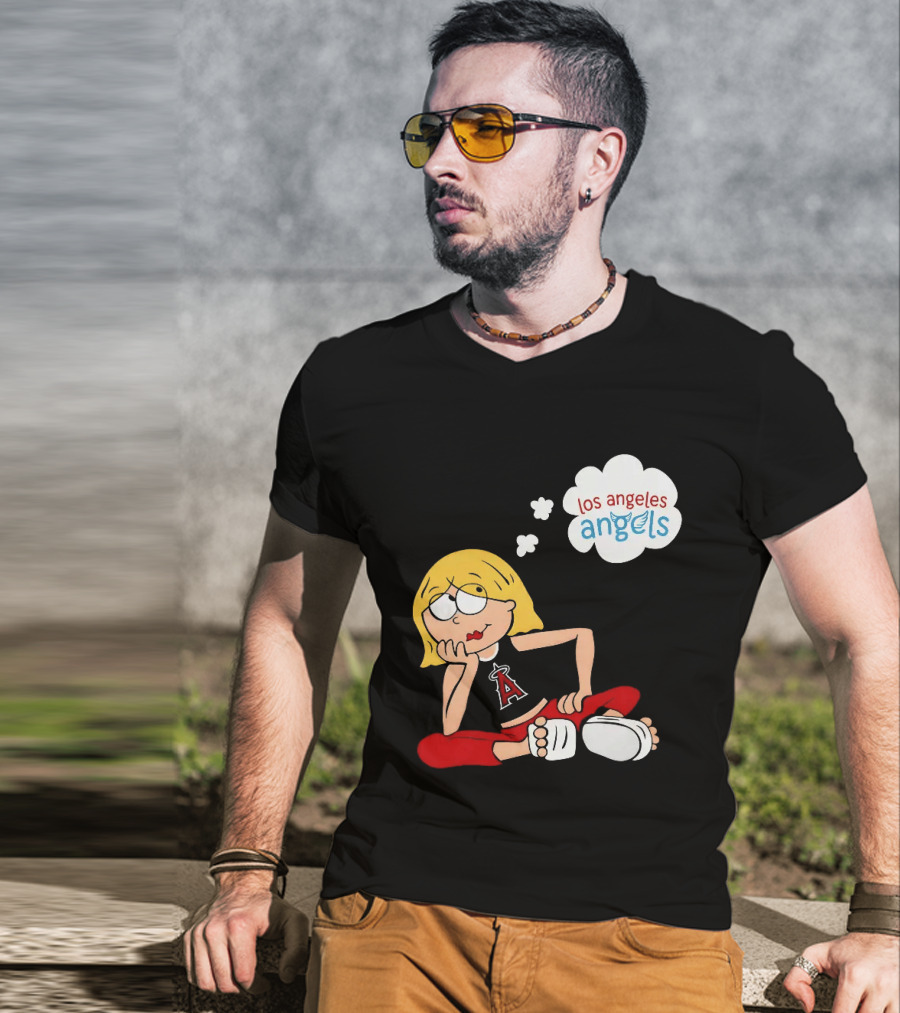 Los Angeles Angels MLB Blonde Girl Thought Bubble Sitting Pose T-Shirt