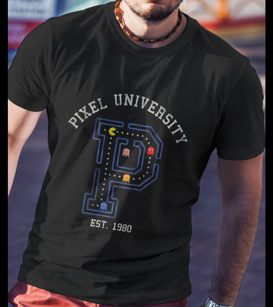 Pixel University Est. 1980 Gaming Arcade Maze P Ghost Characters T-Shirt