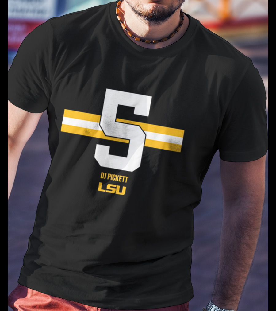 LSU Tigers DJ Pickett Number 5 Yellow T-Shirt