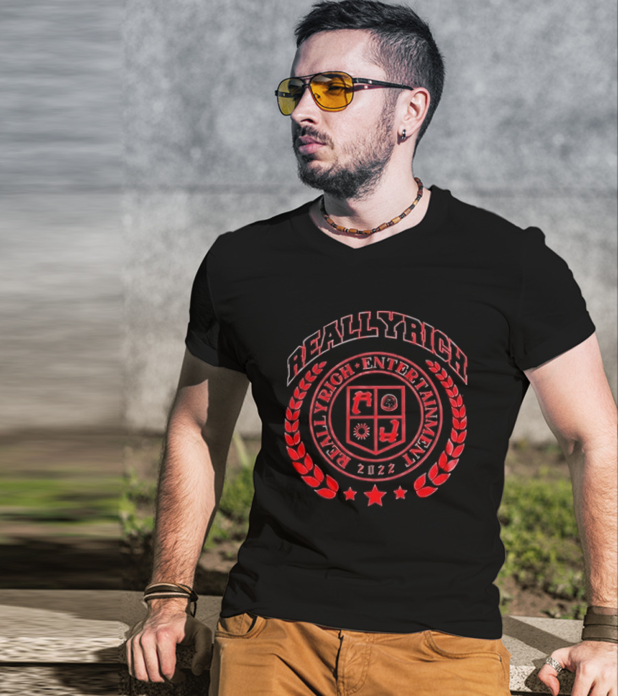 Reallyrich Entertainment 2022 Laurel Wreath Red Crest Shield And Stars T-Shirt