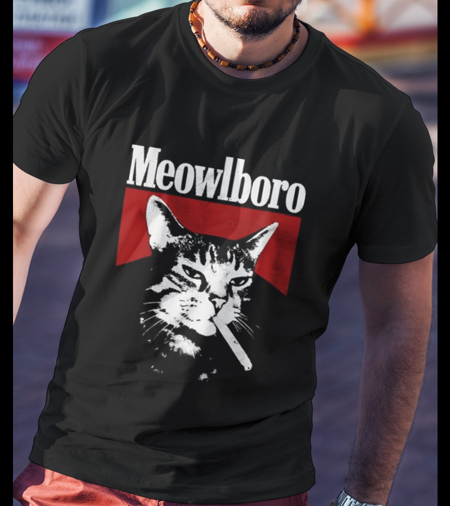 Meowlboro Cat Cigarette Parody With Smoking Cat And Red T-Shirt