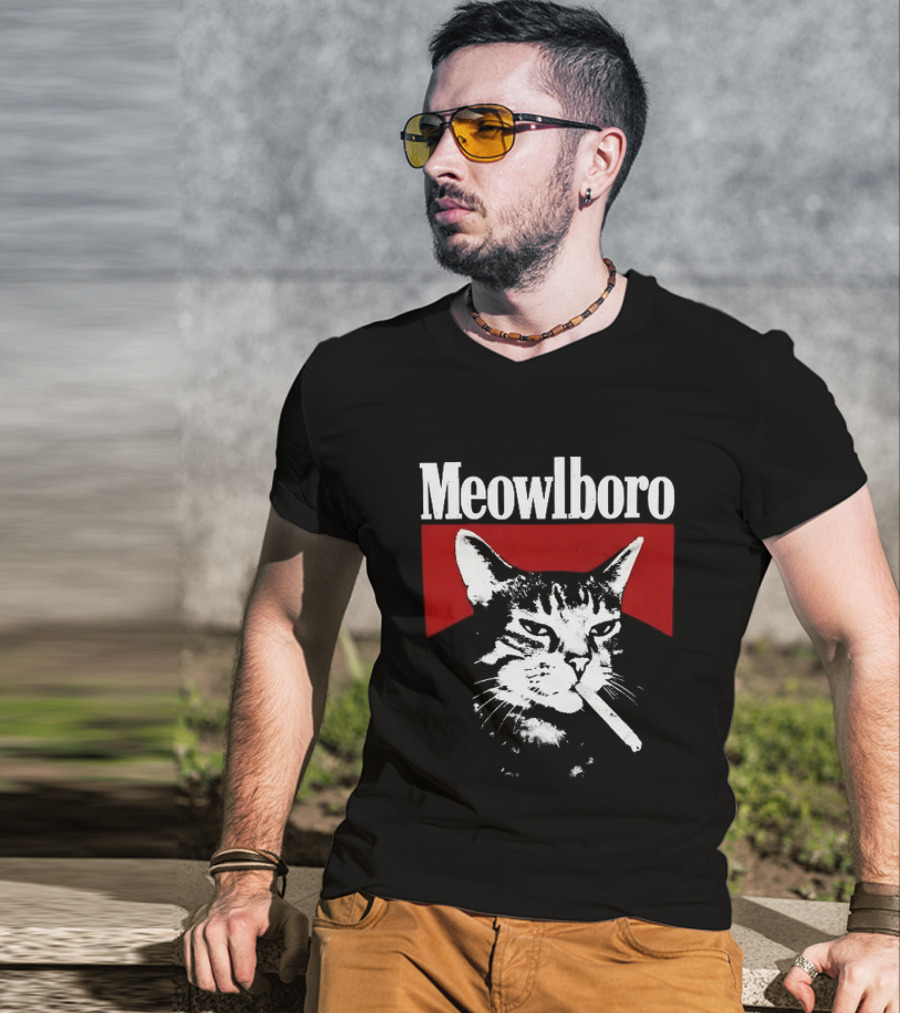 Meowlboro Cat Cigarette Parody With Smoking Cat And Red T-Shirt
