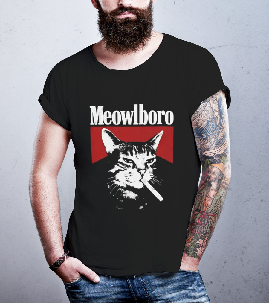 Meowlboro Cat Cigarette Parody With Smoking Cat And Red T-Shirt