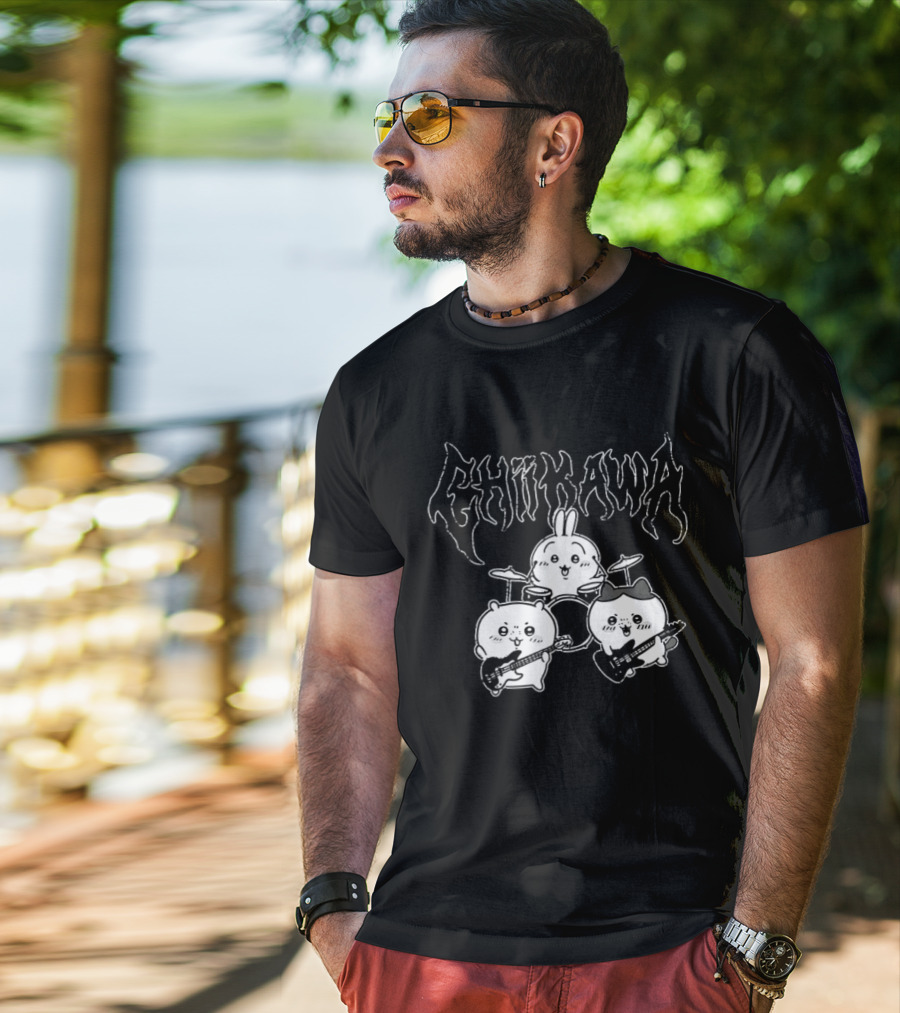 Chiikawa Kawaii Metal Band Characters With Instruments T-Shirt